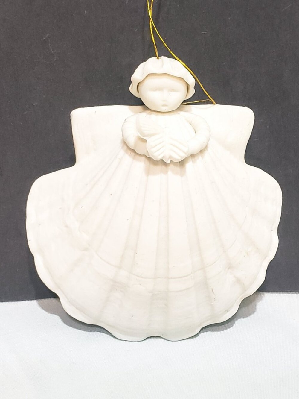 Margaret Furlong Angel Bisque Porcelain Shell 1988 Christmas Ornament 3" Damaged